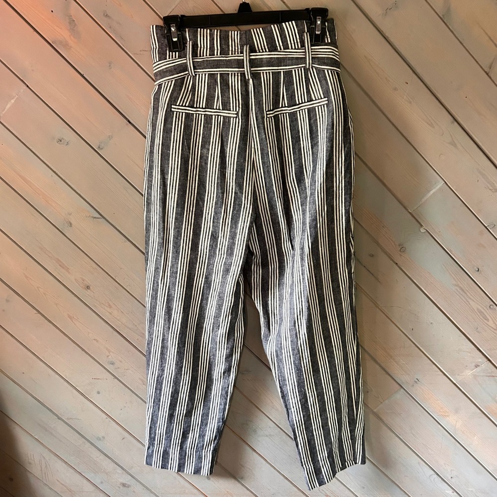 Madewell Striped Paperbag Waist Pants Black White Linen Blend Tapered Size 6 - Picture 2 of 7